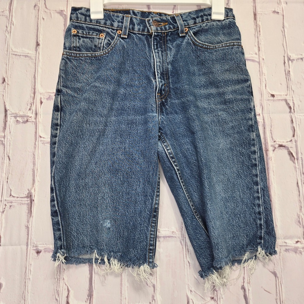 Vintage 90s Levi's 512 Denim Shorts High Waisted Raw Hem Cut Offs Womens 7 JR